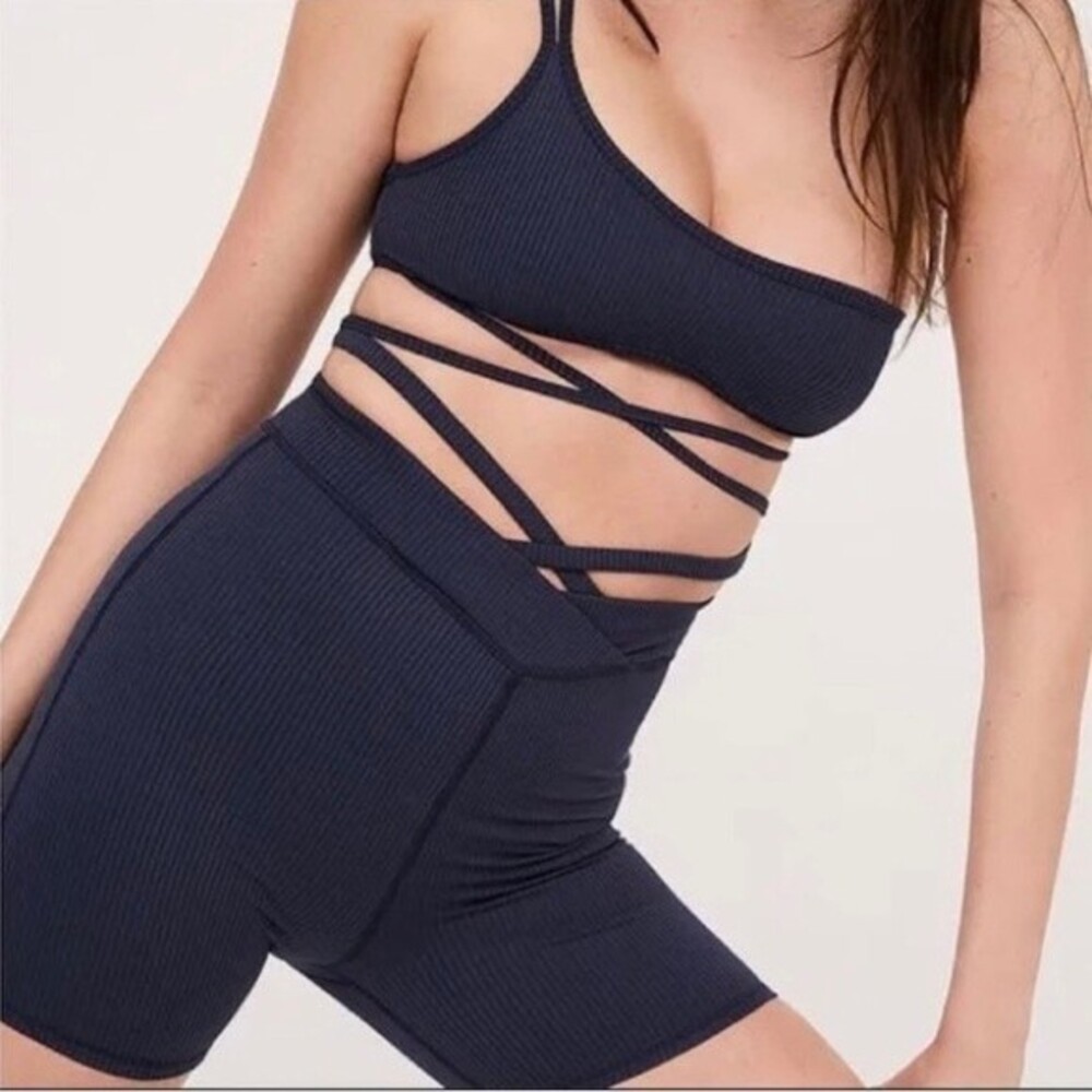 NEW For Love & Lemons Chloe Midnight Blue Bike Shorts with Waist Strap Size S